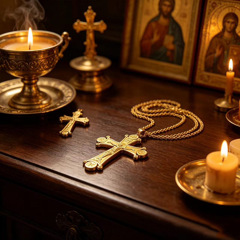 Cross Pendant Necklace Gold - Premium Orthodox Crucifix Necklace Gold Silver