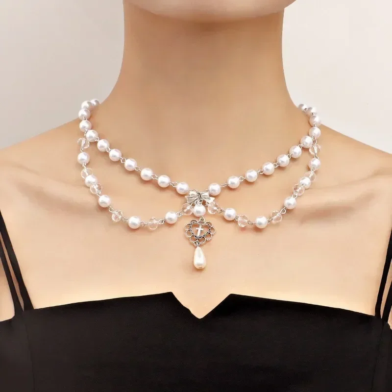 Punk Crosses Pendant Necklace  - đánh giá và giá Pearl Choker Necklace Vintage