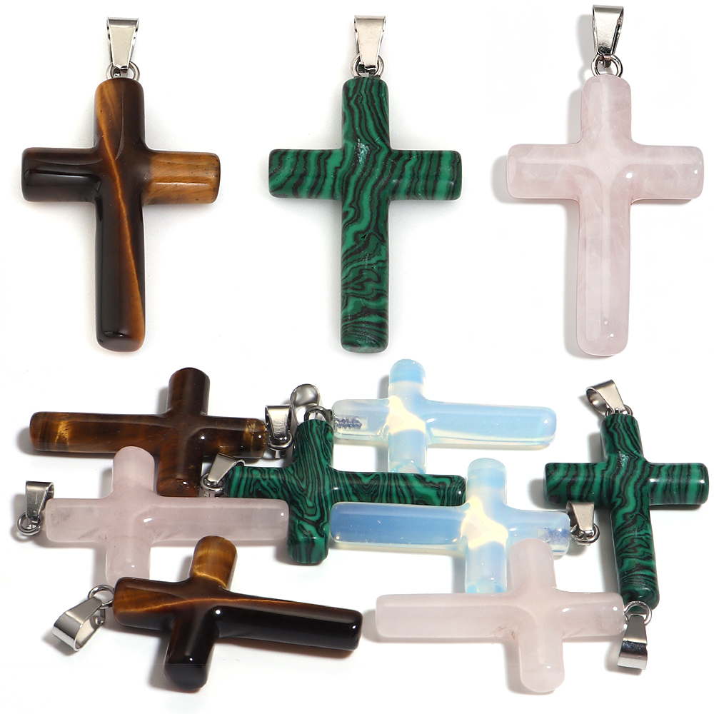 1PC Natural Stone Cross Shape  - đánh giá và giá Crystal Pendant Necklace Natural Stone