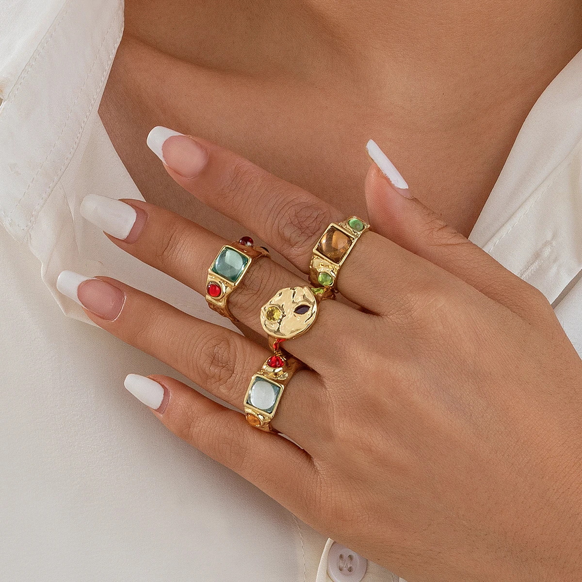4Pcs/Set Vintage Colorful Crys - đánh giá và giá Vintage Punk Knuckle Rings Set