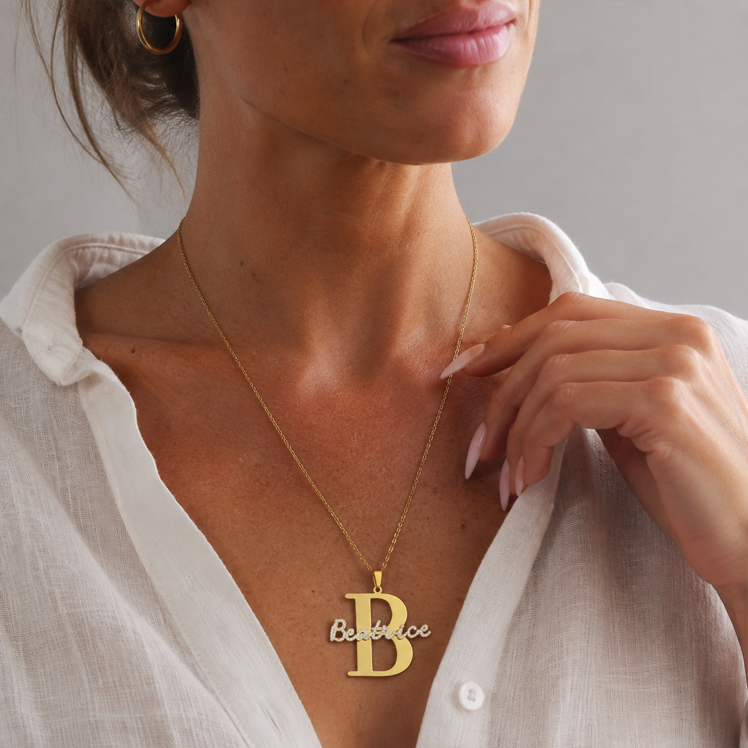 Qitian Custom Diamond Name Ini - đánh giá và giá Initial Letter Necklace 18K Gold