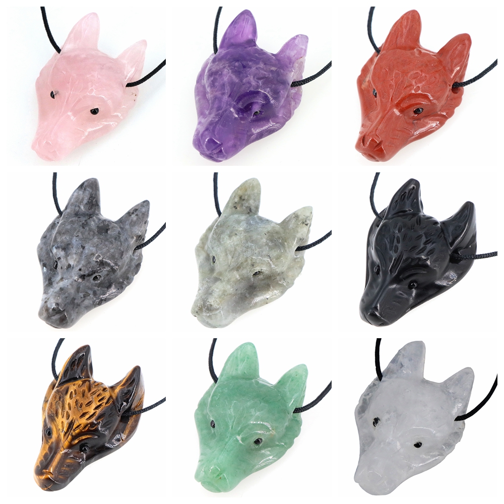 40mm Wolf Head Stone Pendant N - đánh giá và giá Crystal Pendant Necklace Natural Stone