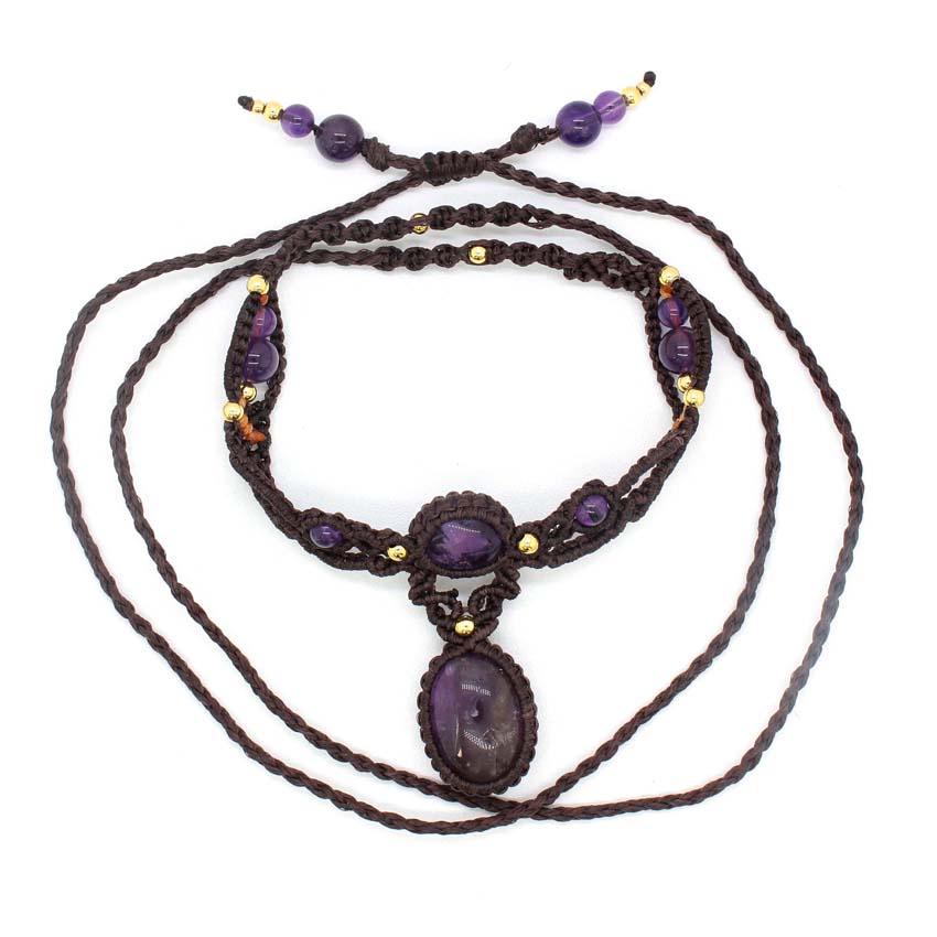 Crystal Braided Macrame Stone  - đánh giá và giá Crystal Pendant Necklace Natural Stone