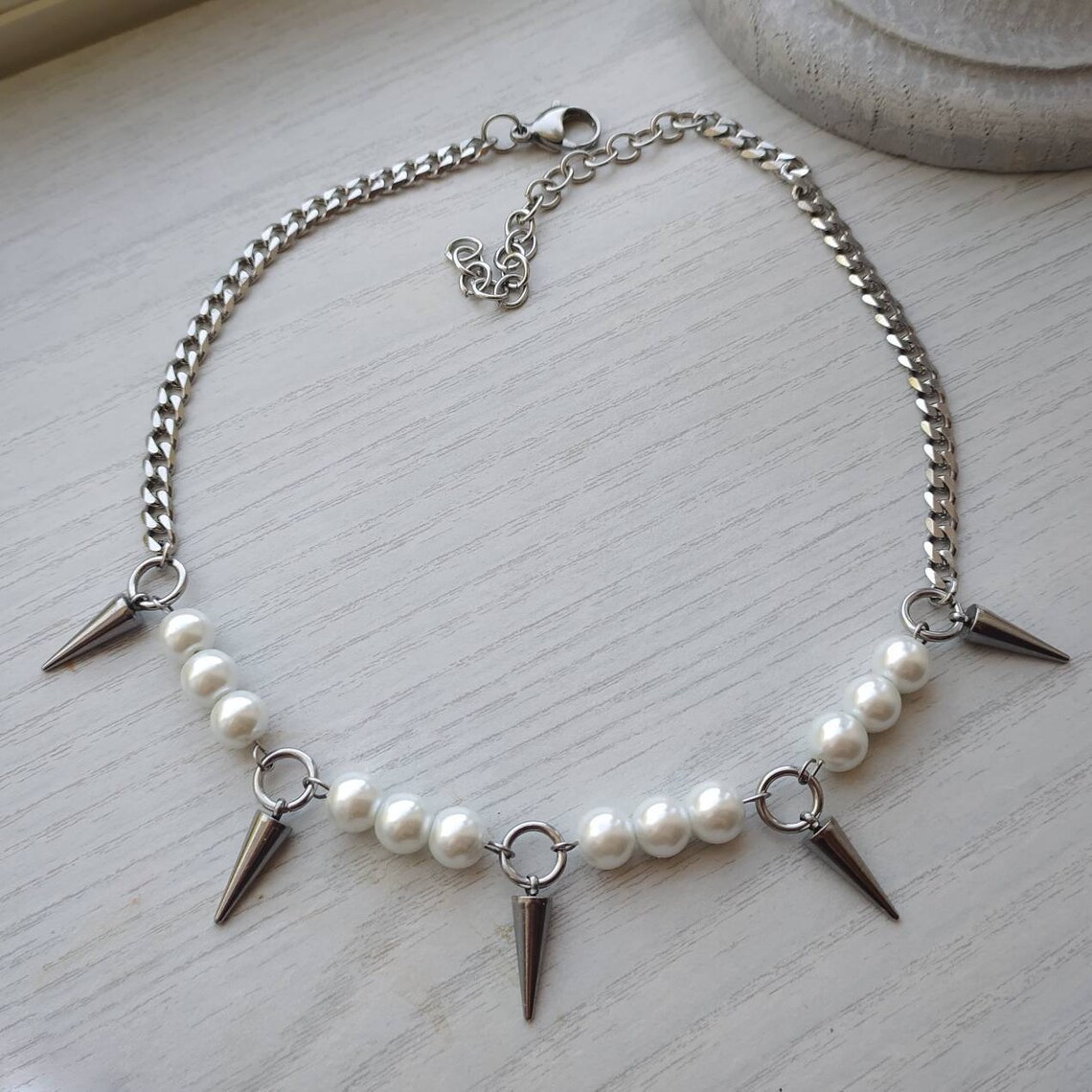 Egirl Pearl Spike Necklace DIY - đánh giá và giá Goth Punk Spike Choker