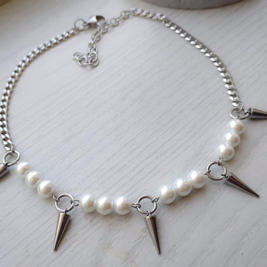 Egirl Pearl Spike Necklace DIY - đánh giá và giá Goth Punk Spike Choker