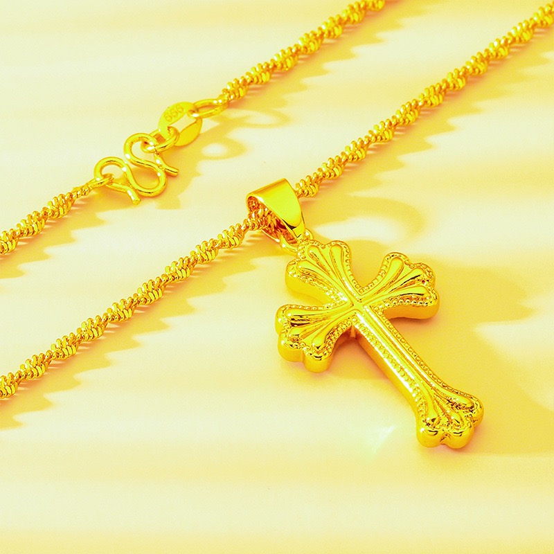 9999 24K genuine gold classic  - đánh giá và giá Cross Pendant Necklace Gold