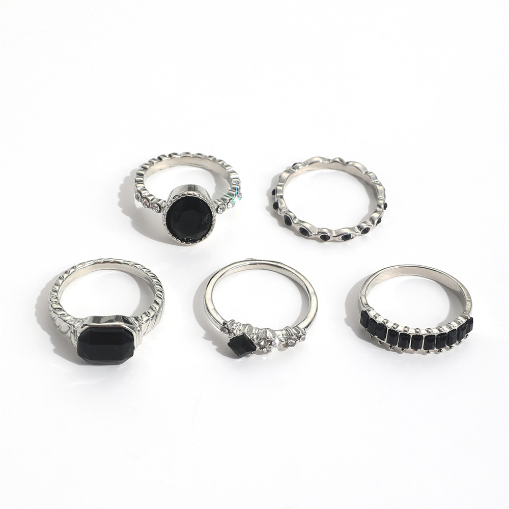 Retro Black Crystal Stone Ring - đánh giá và giá Vintage Punk Knuckle Rings Set