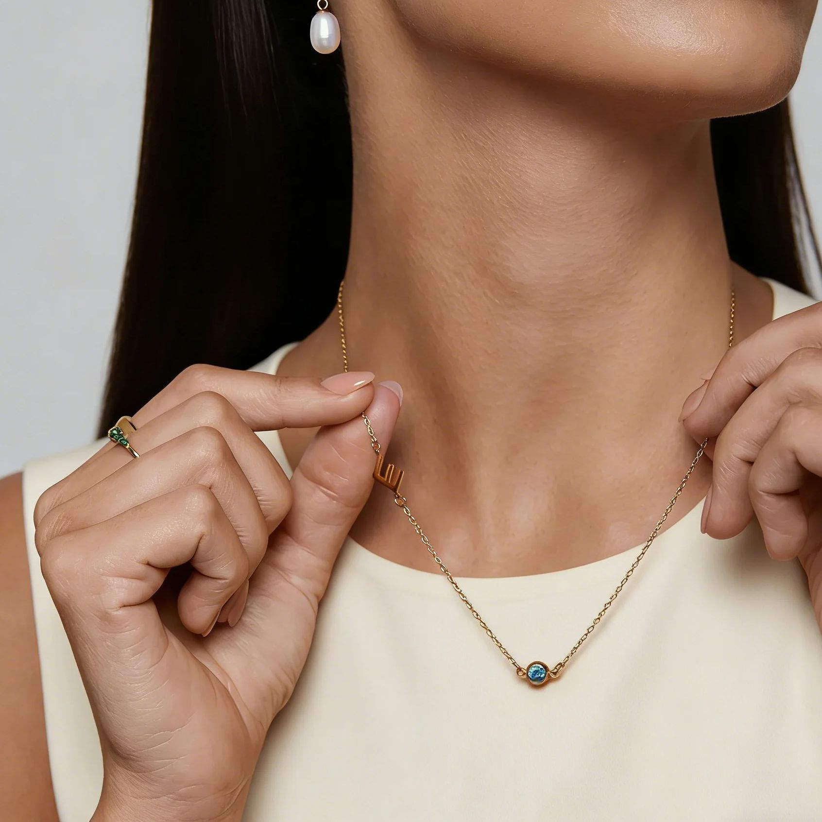 Side Set Initial Birthstone Ne - đánh giá và giá Initial Letter Necklace 18K Gold