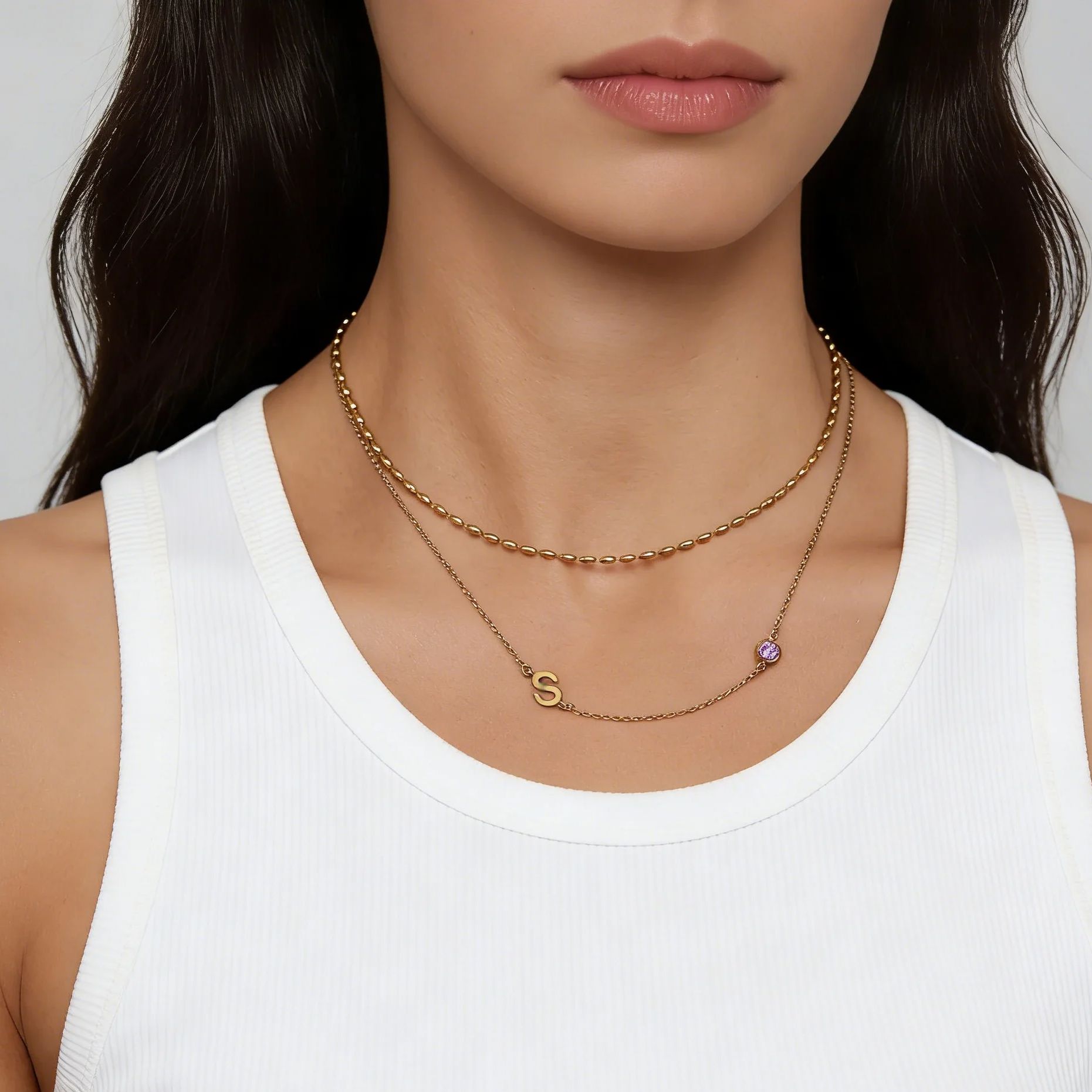Side Set Initial Birthstone Ne - đánh giá và giá Initial Letter Necklace 18K Gold