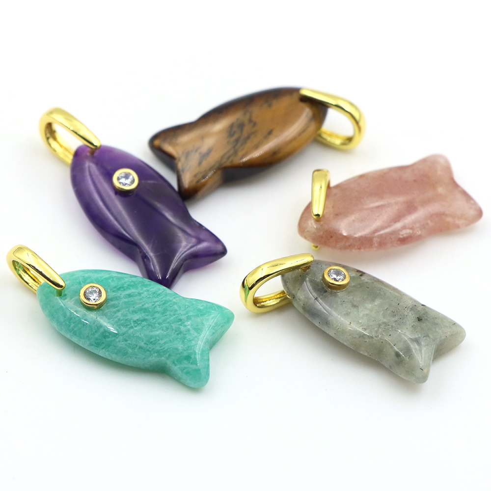 26mm Fish shaped Natural Stone - đánh giá và giá Crystal Pendant Necklace Natural Stone